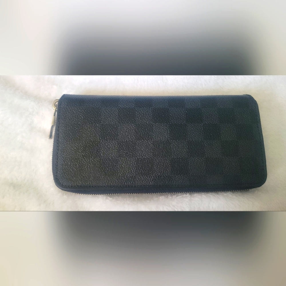 Louis Vuitton LV Damier Portefeuille Graphite Zipped Checkered Wallet Authentic